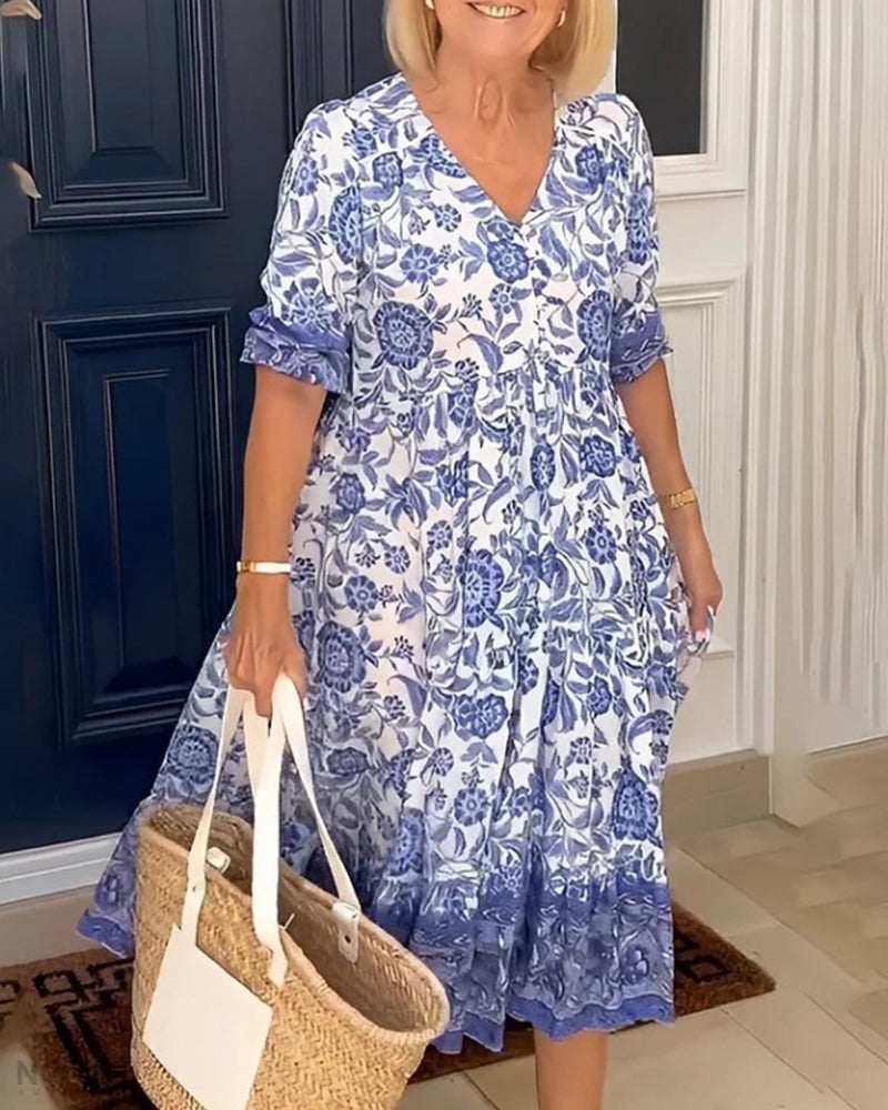 Amira - Elegant Floral Dress with V-Neck