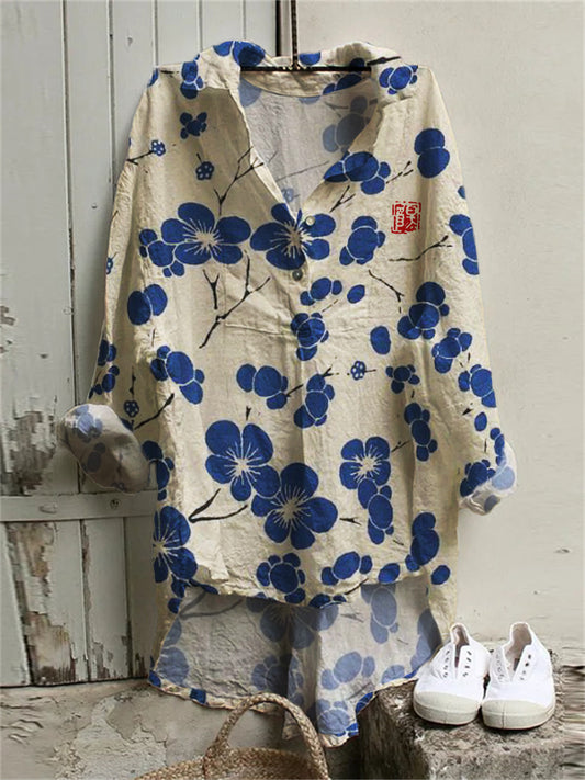 Lynn | Cherry Blossom Japanese Lino Art Woven Tunic