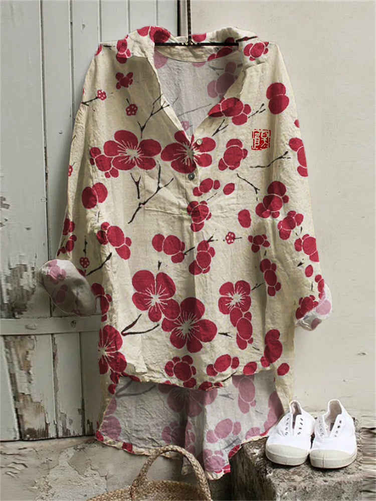 Lynn | Cherry Blossom Japanese Lino Art Woven Tunic