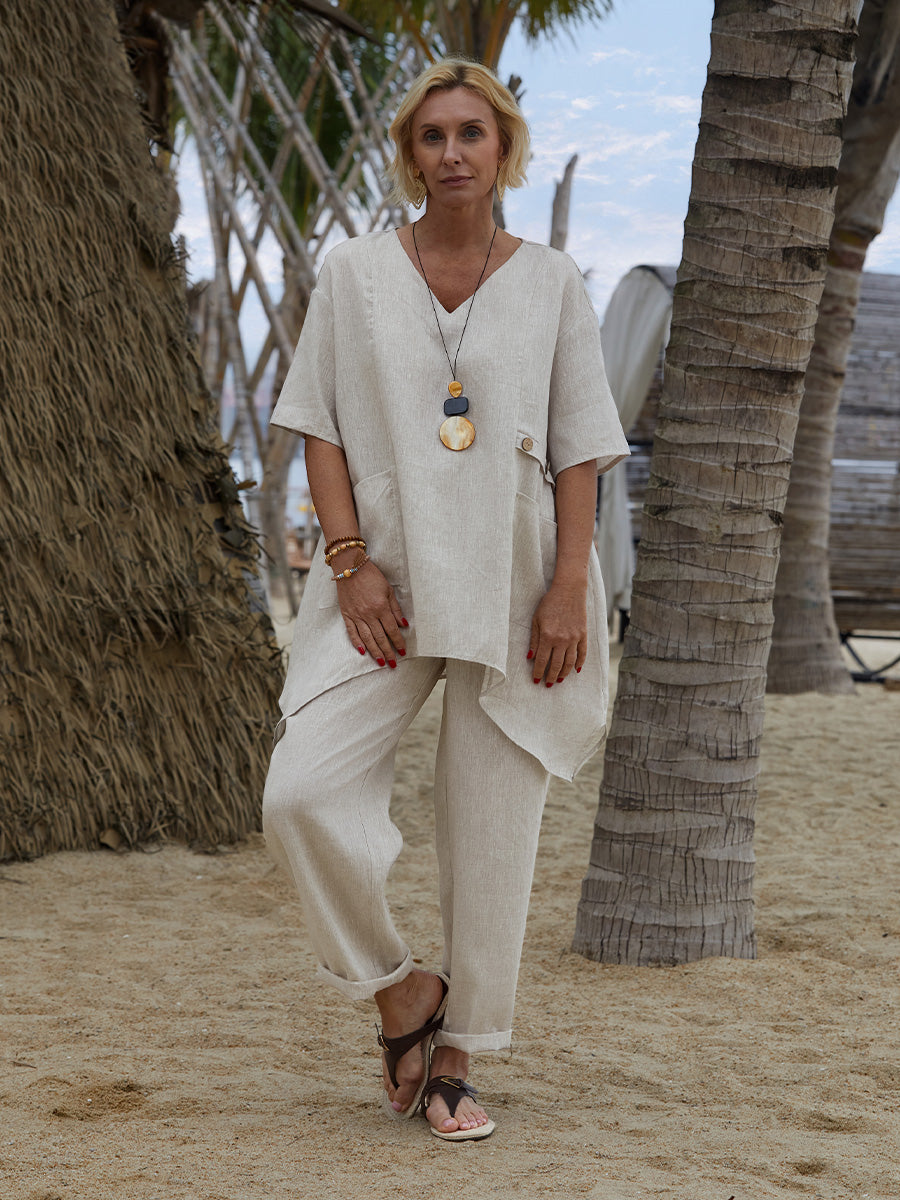 Mira | 100% linen v-neck tunic with side detail