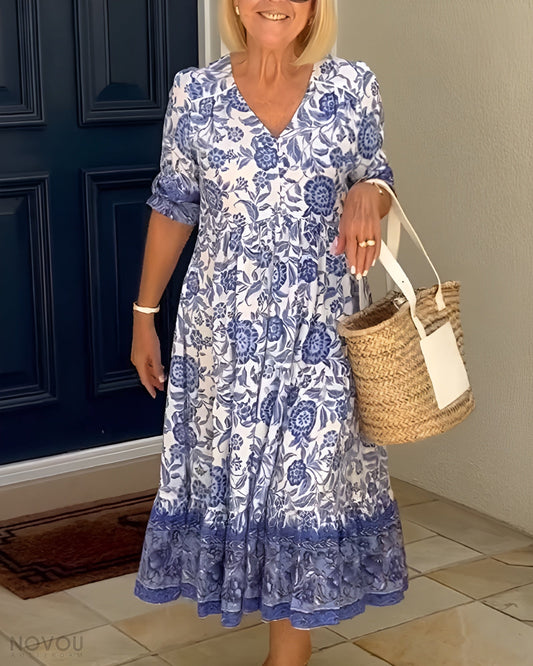 Amira - Elegant Floral Dress with V-Neck
